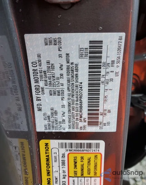 2023 Ford Bronco Sport Big Bend from USA, damaged, VIN 3FMCR9B68PRD72474